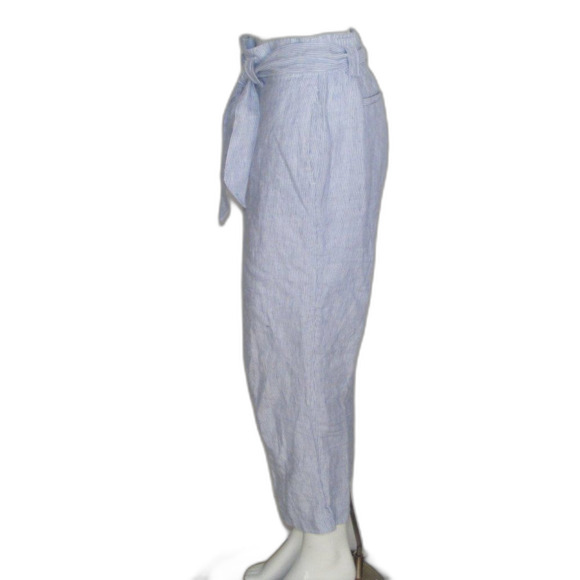 CHICOS Pants, 0.5/6R, Linen, Paper Bag Waist, Blue/White, Stripes, Sash belt - Picture 6 of 12